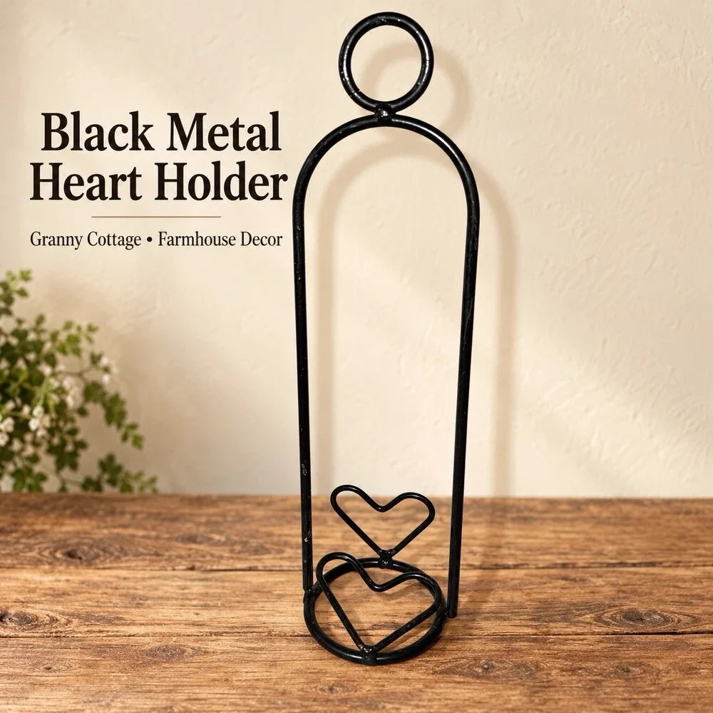 Black Metal Heart Hanging Jar Candle Holder Granny Cottage Farmhouse Decor 11”
